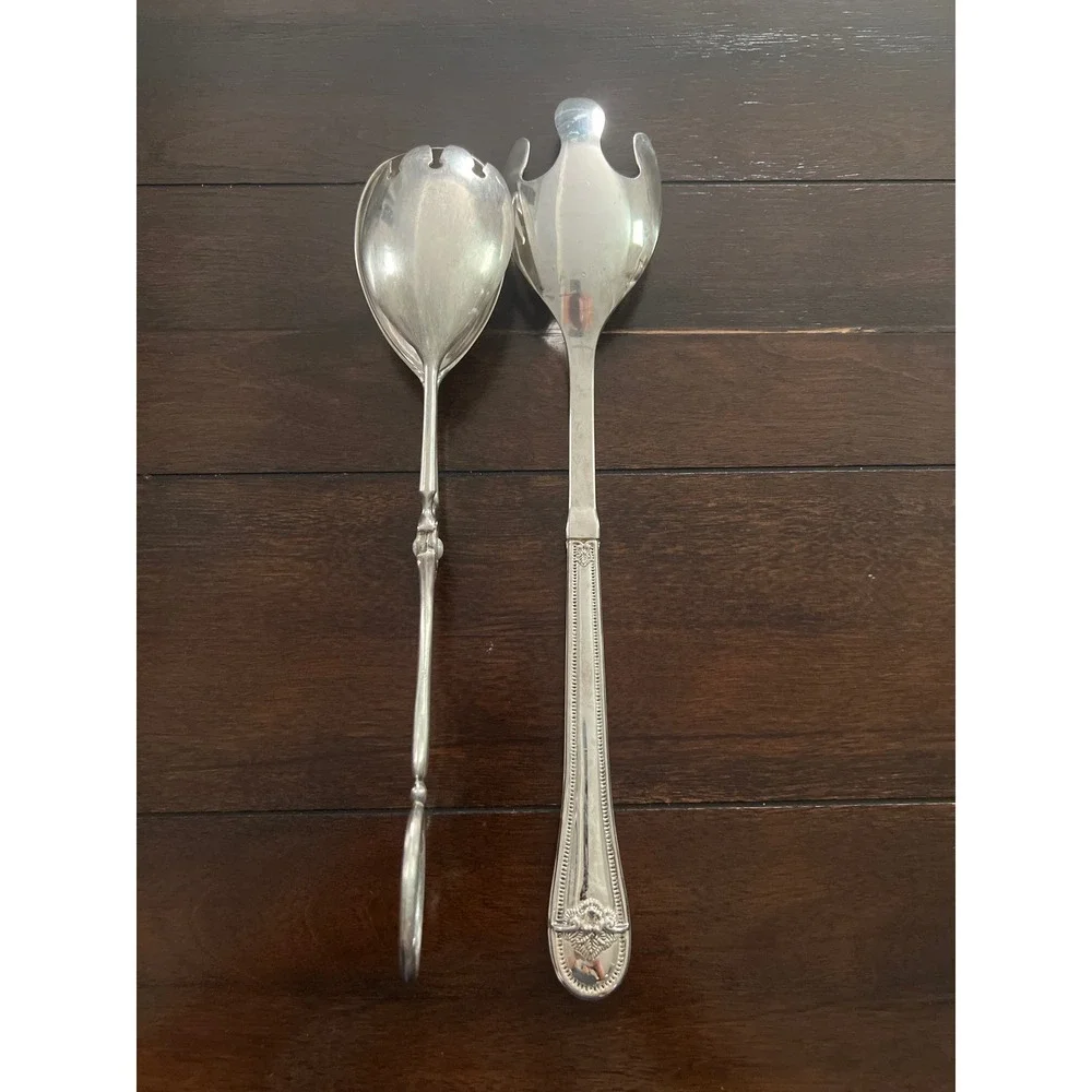 Vintage Silverplate Serving Set Silver Scissor‎ Tongs and Large Serving Fork